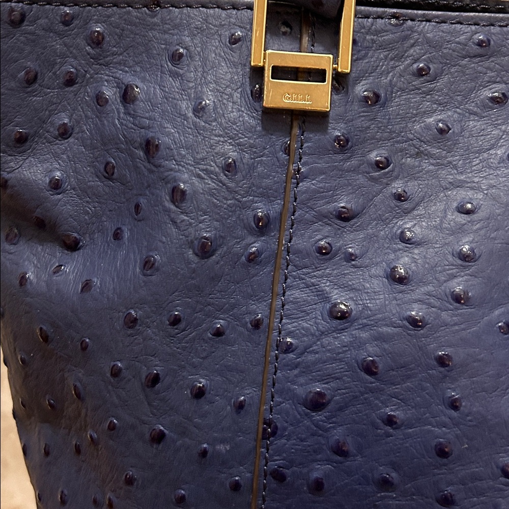 G.I.L.I. Purse Roma 4 Tote Bag Large Blue Ostrich Leather - Picture 3 of 13